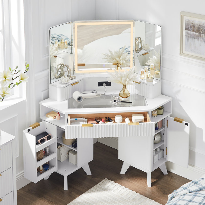 Meuble-lavabo de coin cannelé l 47,3 po, Blanc