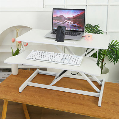 32 Inch Desk Converter, Height Adjustable Sit To Stand Riser, Dual Monitor And Laptop Workstation With Wide Keyboard Tray
