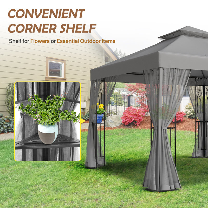 Gray 10' x 10' Metal Frame Patio Gazebo with Netting