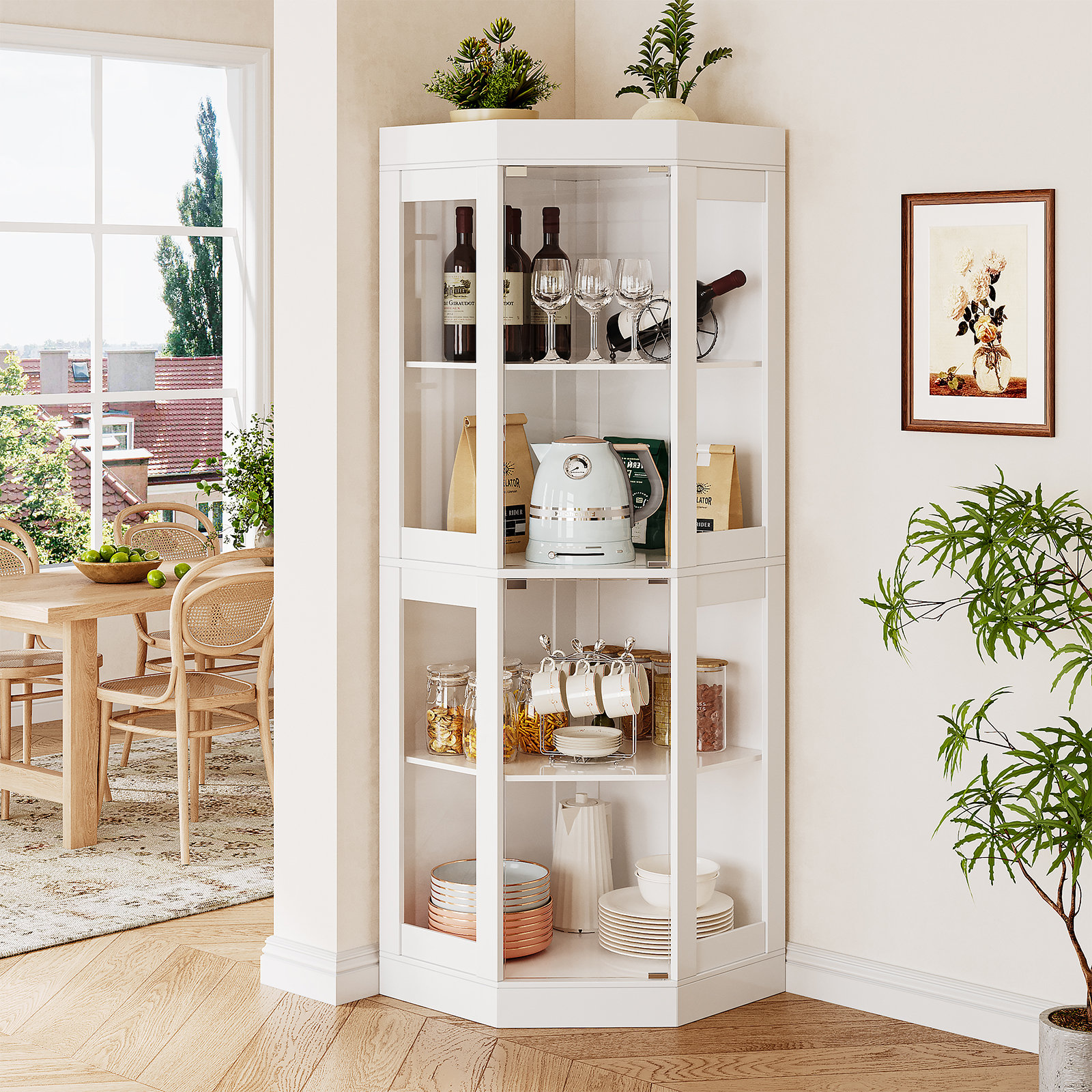 Ebern Designs 70'' Tall Corner Curio Cabinet with Glass Doors, Glass  Display Cabinet with 4-layer Shelves \u0026 Reviews | Wayfair, image size:1600x1600