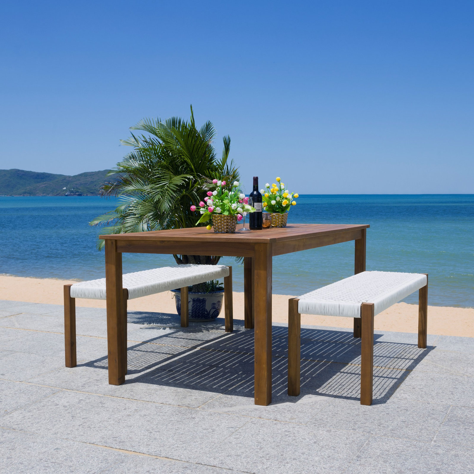 Mambo 67" Acacia Patio Dining Set, Natural/White