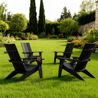Adirondack Chairs Set Of 4 Weather Resistant With Cup Holder Plastic Outdoor Chairs For Firepit Area Seating