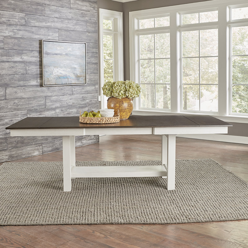 Ensemble de table de salle à manger à tréteaux Luz avec 4 chaises rembourrées, 5 pièces: table, 4 chaises, Brun foncé / blanc