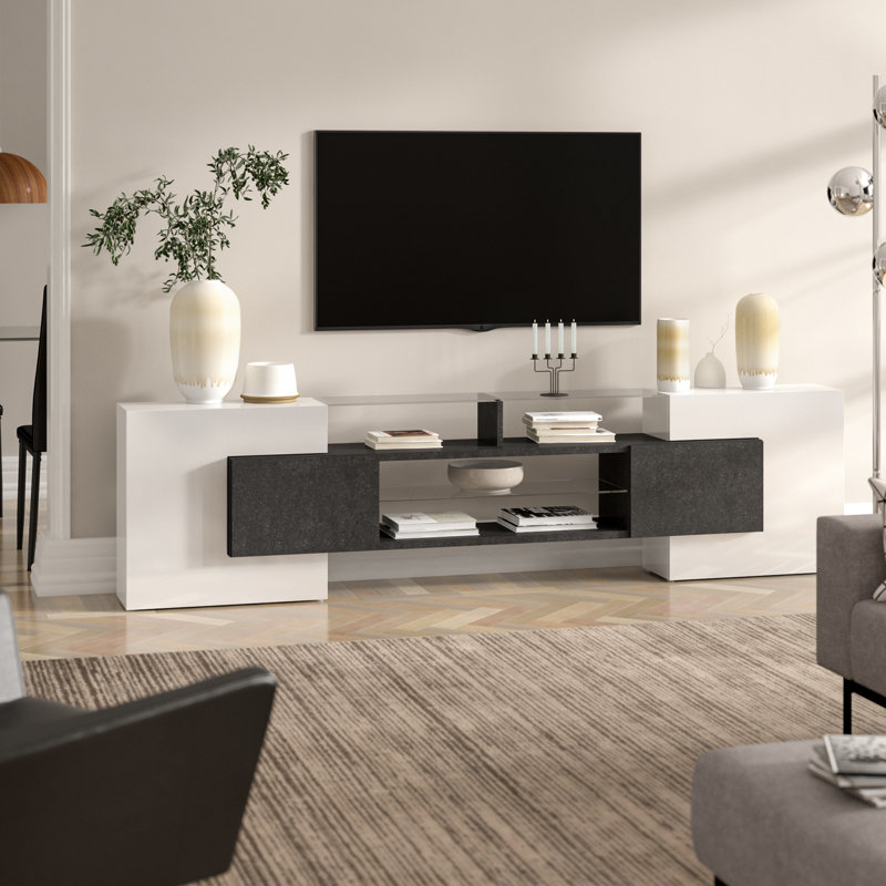 Rische TV Stand for TVs up to 88", White/Grey