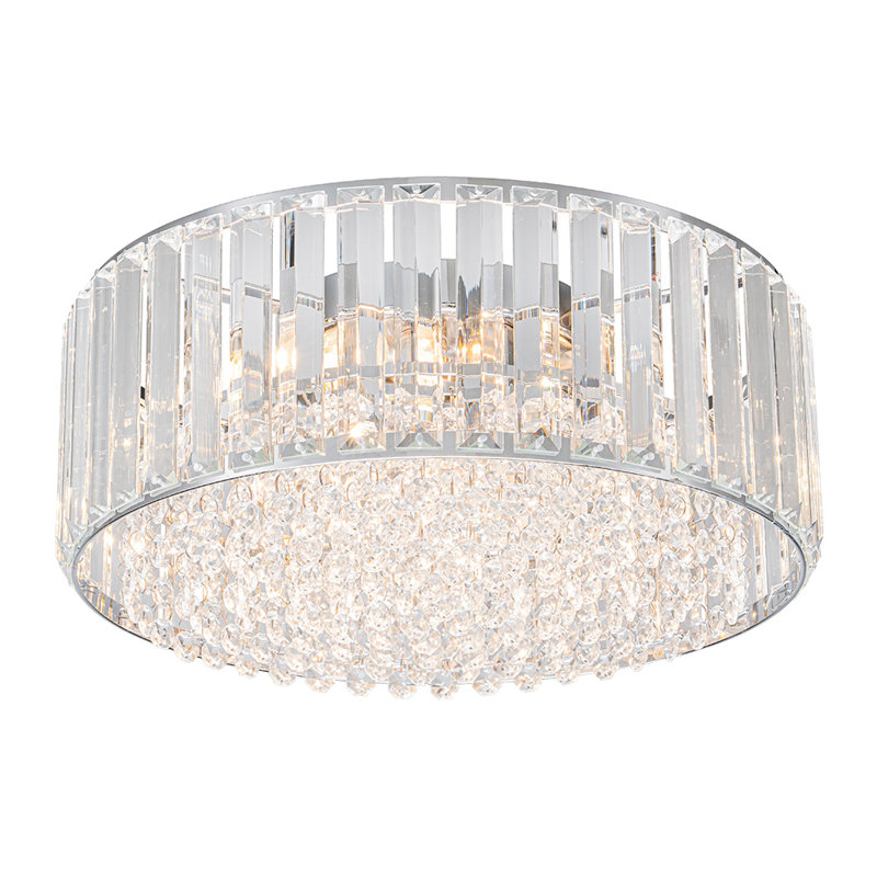 3-Light Round Crystal Flush Mount, Chrome