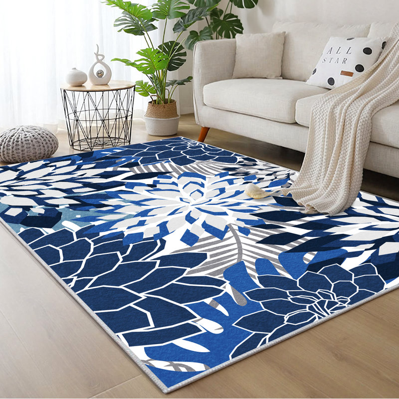 ZonLi Tropical Floral Indoor/Outdoor Rug, 6' x 9', Blue/White, Waterproof, Washable, Non-Slip, 6x9FT, Blue/White