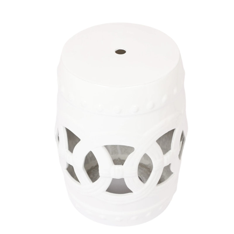 Table d'appoint en céramique émaillée 17 po x 10,5 po, blanc, intérieur / extérieur, charmante table de jardin