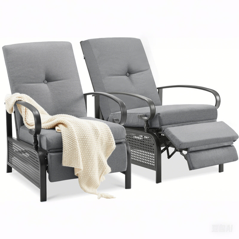 Fauteuil de patio inclinable avec coussins lausannois, Gris