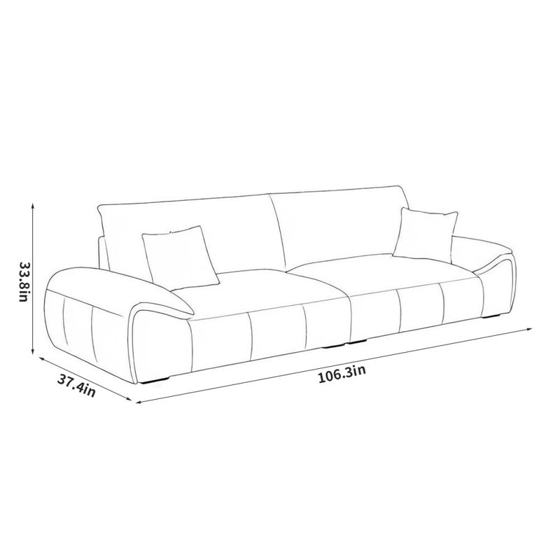 Cream Style Simple Casual Sofa, 33.8" H x 106.3" W x 37.4" D, Light Gray