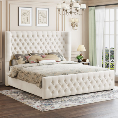 Deep Tufted Headboard Upholstered Wingback Bed