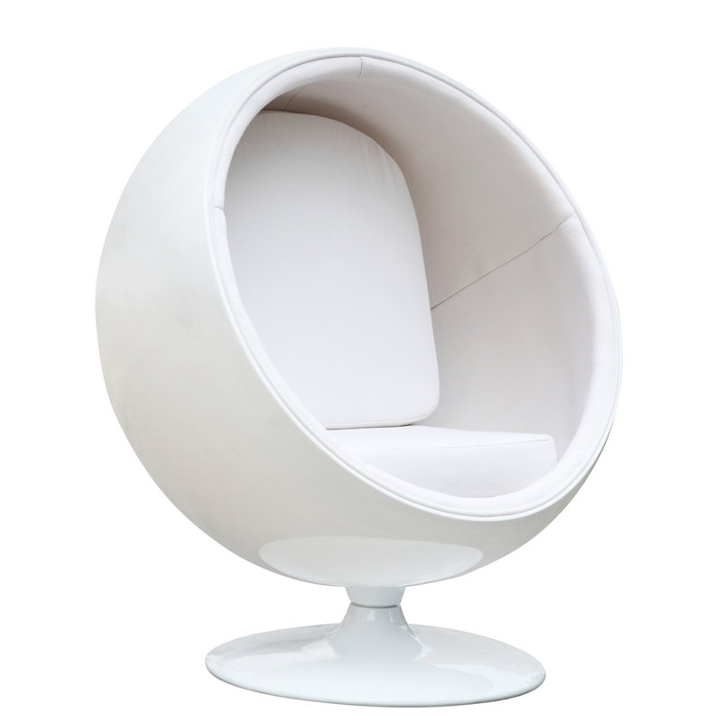 Fauteuil demi-tonneau pivotant rembourré Schneider, 100 % coton blanc
