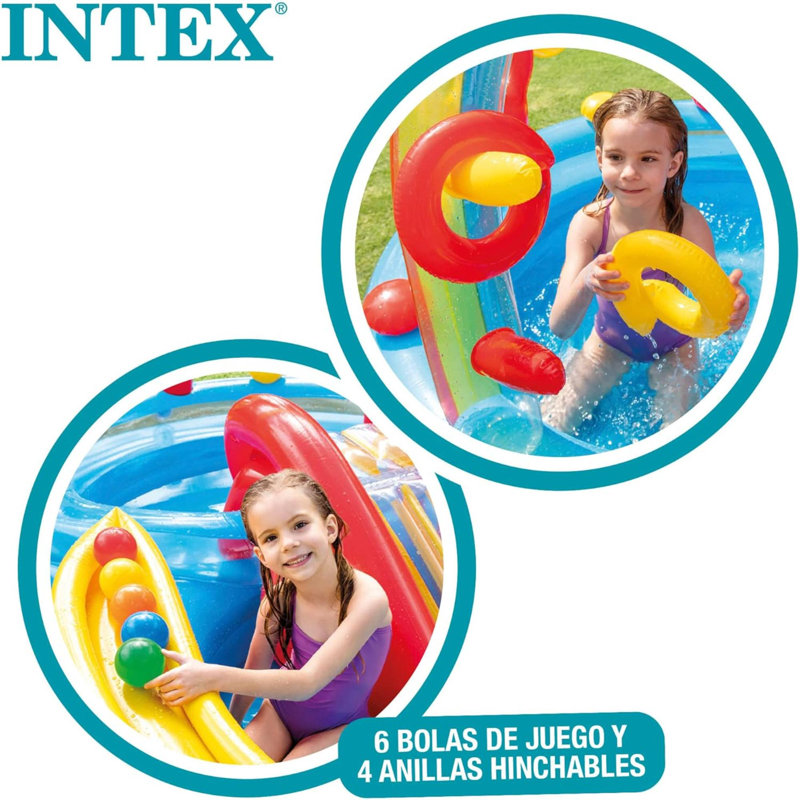Glissade d'eau gonflable et piscine pour enfants, centre de jeu Rainbow Ring - Extérieur - Protection anti-éclaboussures pour enfants