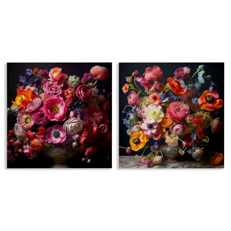 «Stunning Still Life Floral Arrangement», ensemble de 2 toiles murales par Lazar Studio, H 24 po x l 24 po