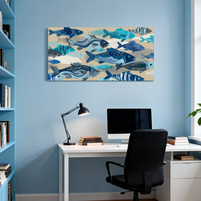 Animals Blue Fish Pattern On Beige Background