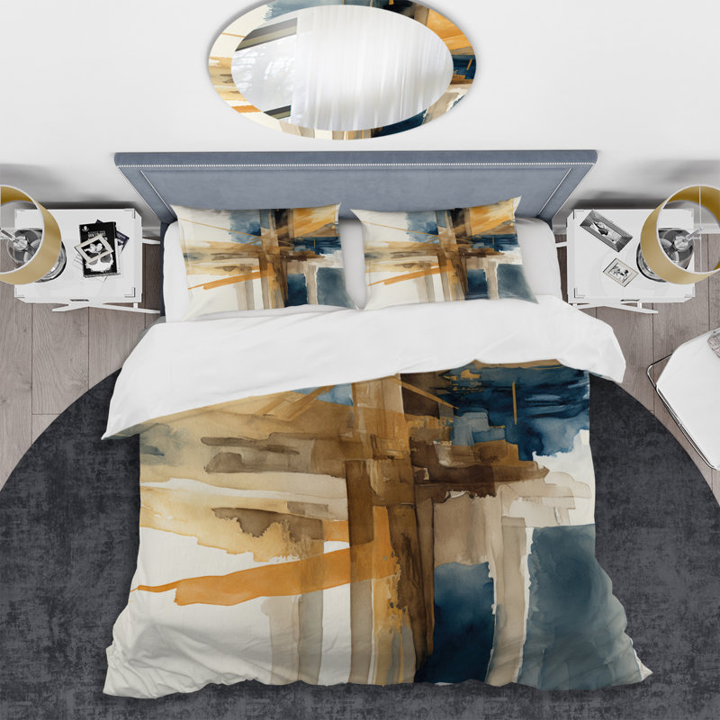 Modern Watercolor Abstract I - Ensemble de housse de couette en spirale moderne - Polyester en microfibre