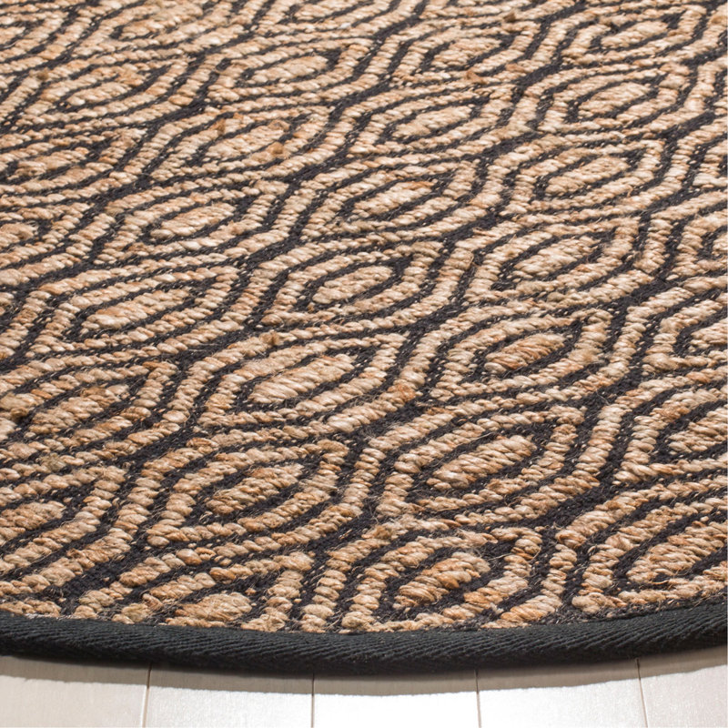 Arria Cape Cod Hand Woven Jute/Cotton Geometric Rug in Black/Natural, Round 6'