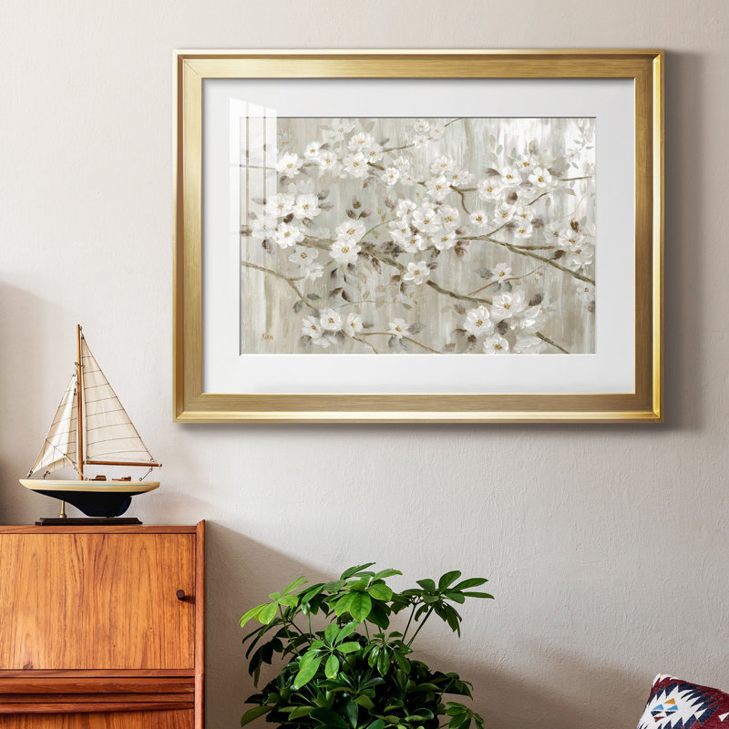 " Neutral Spring ", 22.5" H x 30.5" W x 1.5" D, Gold Framed Paper