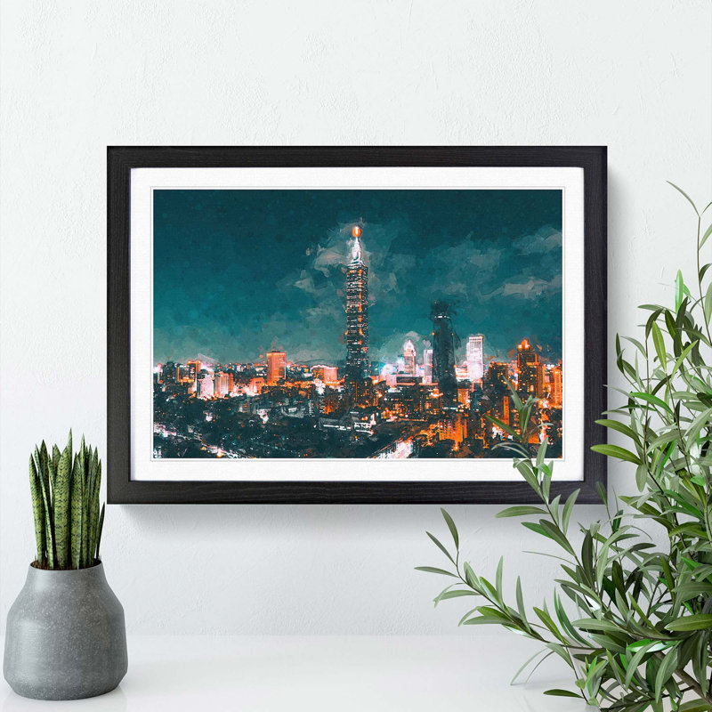 Taipei City Taiwan in Abstract - Picture Frame Graphic Art Print, 27cm H x 36cm W x 2cm D, Black Framed