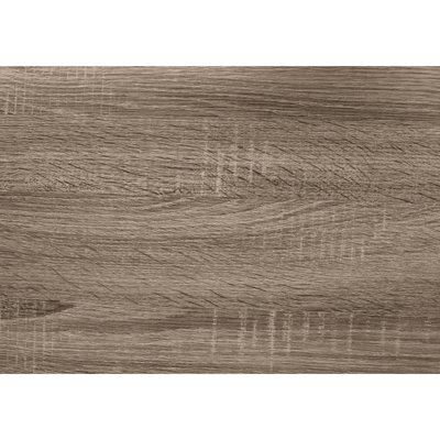 Table d'appoint compacte en stratifié taupe foncé avec tiroir dissimulé, idéale pour le salon et la chambre. Elle offre un espace de rangement pratique et compact.