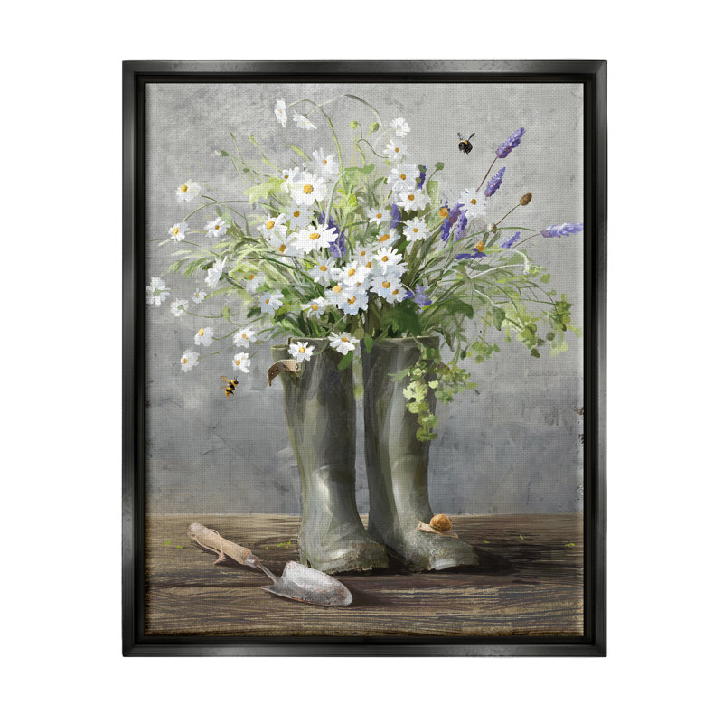 Aw-987-Bouquet de jardinage encadré par Danhui Nai, Cadre flottant noir de jais, H 21 po x l 17 po x P 1,7 po