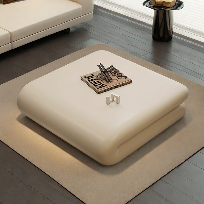 Style Coffee Table with Creative Book Shape, 13.77" H x 39.37" L x 39.37" W, Cream