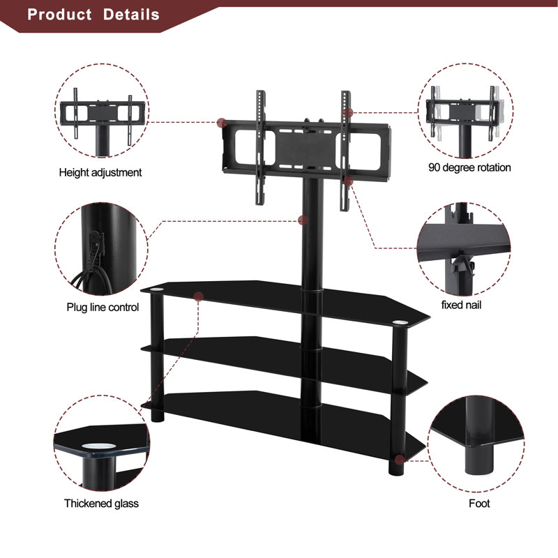 Multi-Function TV Stand Height Adjustable Bracket Swivel 3-Tier