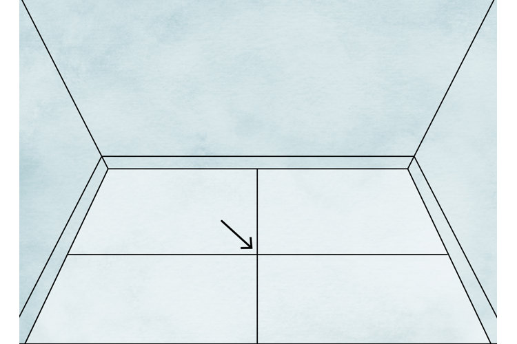 diagram showing the center point of a square room