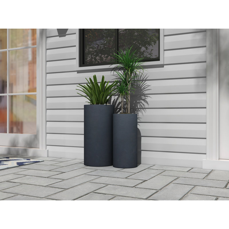 19 po. 24 po. Pot à fleurs rond en béton gris foncé avec trou de drainage pour l'intérieur et l'extérieur