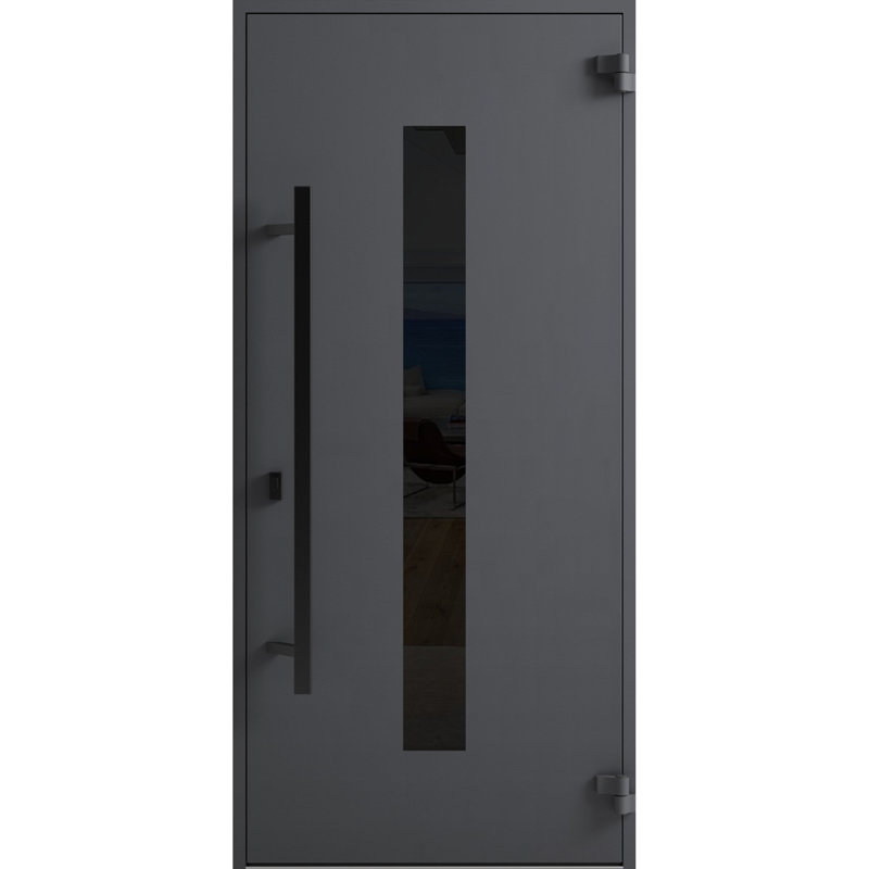 Porte avant en acier pré-suspendue à l'avant / gris Ronex 0130 / entrée en métal peint moderne de l 36 po x H 80 po à gauche