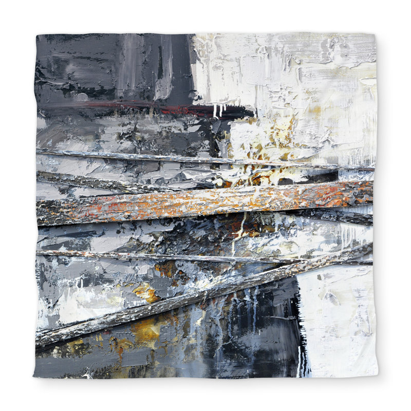 Texturized Paint Splashing Stripes Queen Duvet Cover - Gray
