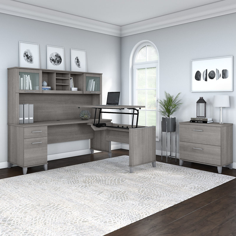 Magomed Piece Standing Desk Office Set, Platinum Gray