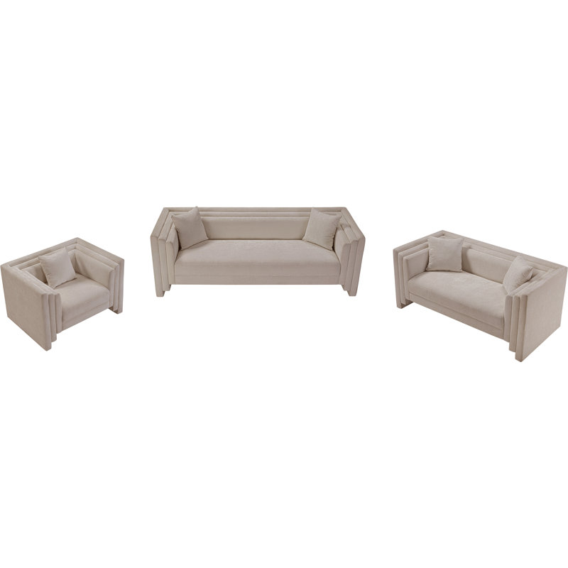 Jalice Chenille Fabric Loveseat, Tissu chenille beige