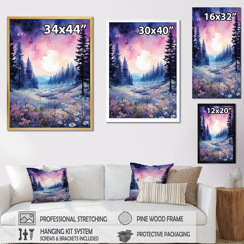 «Pine Tree Winter Twilight II», reproduction sur toile, H 40 po x l 30 po x P 1,5 po, Cadre naturel flottant