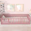 Lit plateforme simple avec clôture et porte, rose