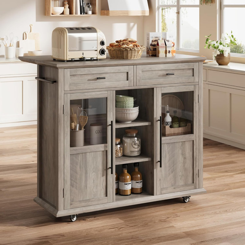 Chariot de cuisine sur roulettes pour îlot de cuisine avec table pliable 2 niveaux avec tablette de rangement et support à serviettes pour petits espaces