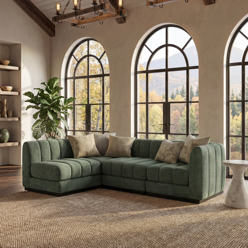 Canapé-lit modulaire en L Chenille, Chenille verte