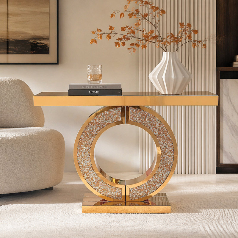 Console en miroir avec incrustation de losanges concassés, longue entrée modulable, base étroite décorative moderne (brun)