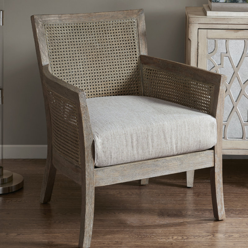Jennette Avia Cane Back and Sides Armchair, Reclaimed Natural Frame/Cream Fabric