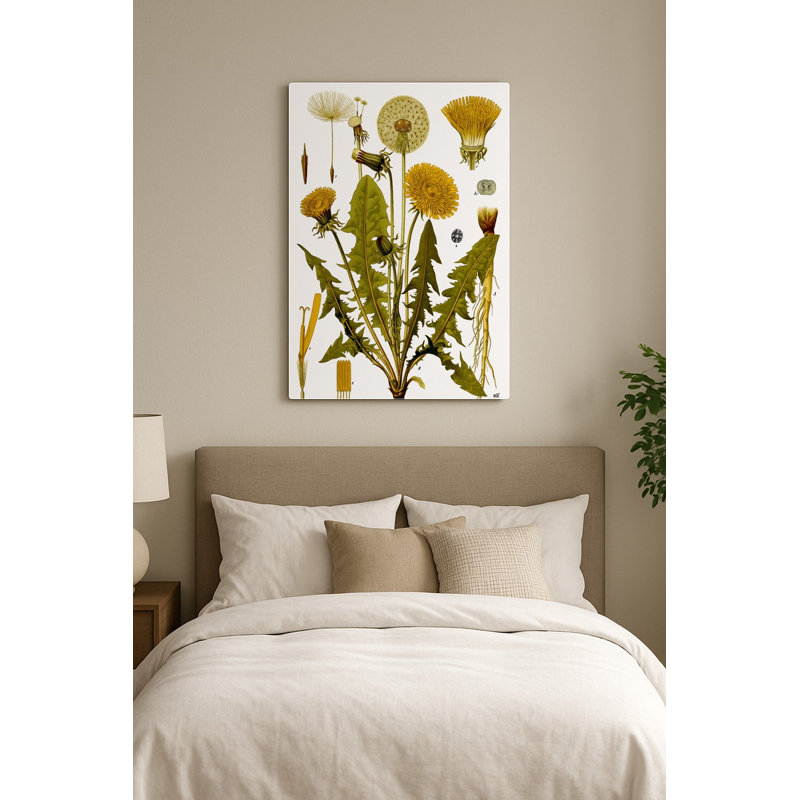 Assiette botanique en métal représentant un pissenlit (Taraxacum officinale) — Portrait, H 10 po x l 8 po