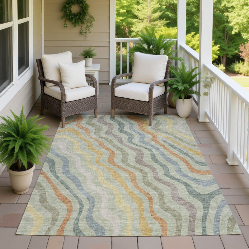 Machine Washable Indoor/Outdoor Chantille ACN2570 Abstract Rug, Celery, 9' x 12'