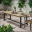 Table de salle à manger d'extérieur durable en bois d'acacia avec structure en métal rustique pour les rassemblements de patio et de jardin-1119403795