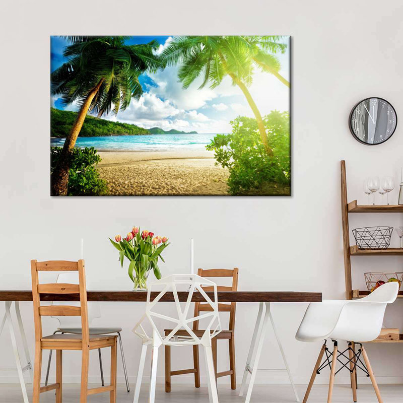 «Sunny Seychelles Beach Trees», reproduction sur toile, L 32 po x H 48 po