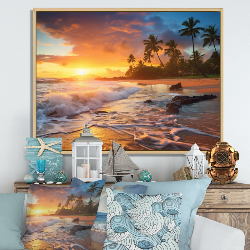 Photo de plage Sunset Serenade X, H 16 po x l 32 po x P 1 po, Cadre naturel flottant