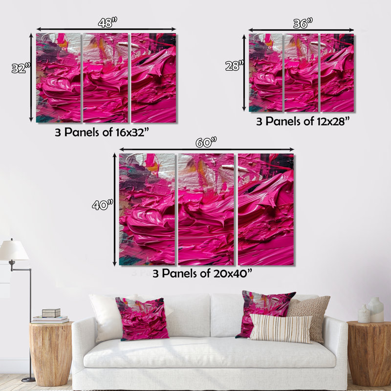 3 pièces Viva Magenta Bliss Wildness III, H 28 po x l 36 po x P 1 po