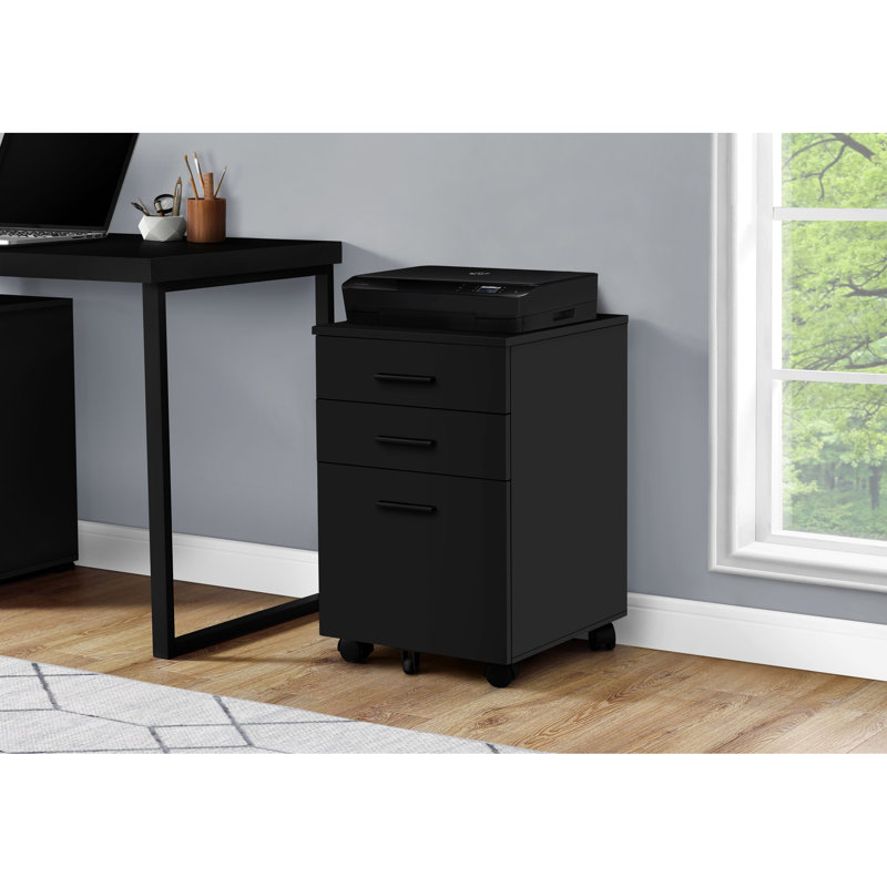 Contenant classeur noir stratifié, pour armoire de bureau en stratifié, avec tiroirs de rangement adéquats