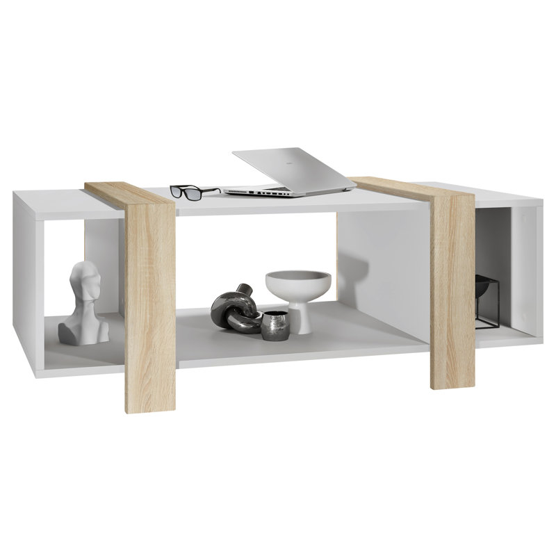 Bouirou Coffee Table with Storage, Matt White/Rough Sawn Oak