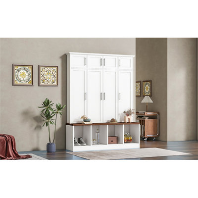 Pastorino Hall Tree 59.11'' Wide with Bench and Shoe Storage,Entryway Cabinet with Open Compartments for Living Room, Hallway -  Red Barrel Studio®, 8DCBA007F6BF4C47BD9164D6D720E412