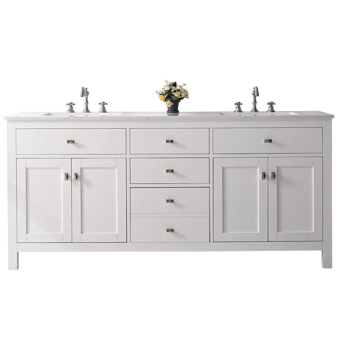 Odilion 72 Inch Grey Transitional Double Sink Bathroom Vanity Lark Manor™ Base 