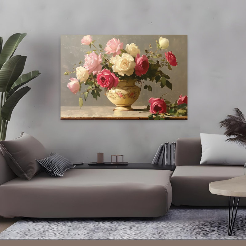 Porcelaine roses, art contemporain abstrait romantique, H 32 po x l 48 po