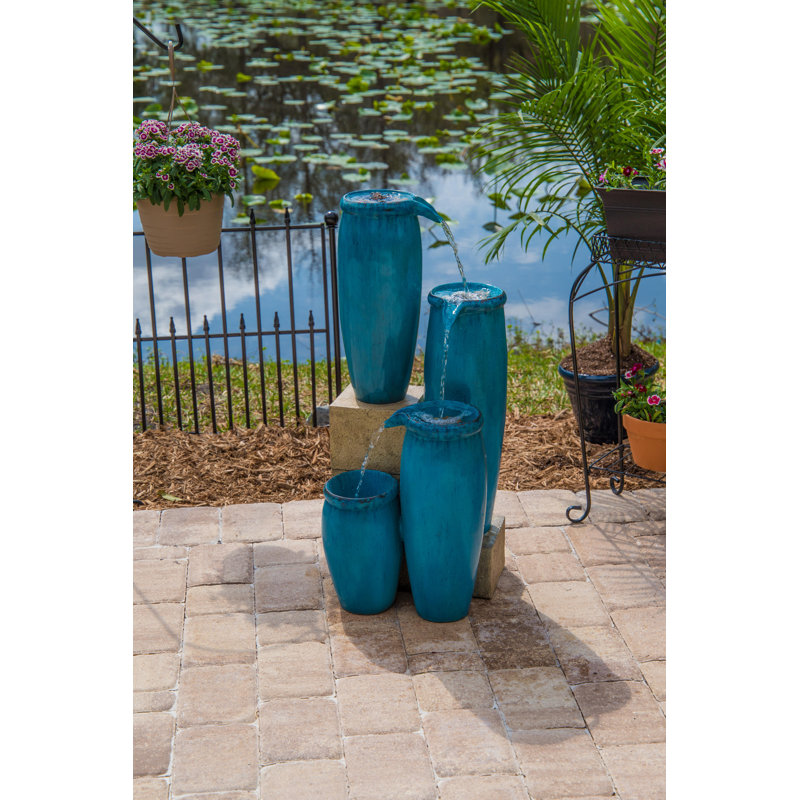 Vessel Cascading Floor Fountain - Blue, Textured Blue